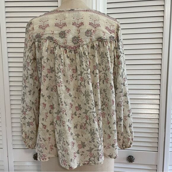 Cleobella 100% Cotton Cream/Gray/Pink Floral Print Peasant Top Sz-S - Picture 6 of 10